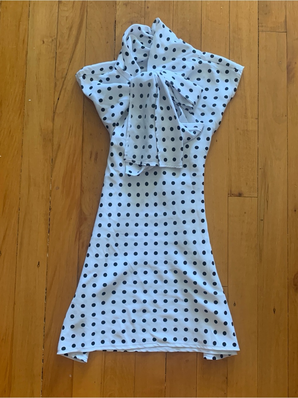 White Polka Dot Bow Neck Top
